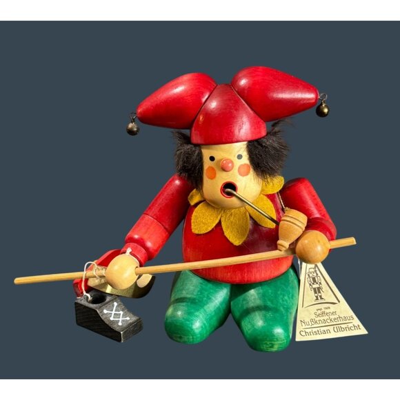 Christian Ulbricht Jester Smoker Woodcarver Rare Seiffen Germany 7